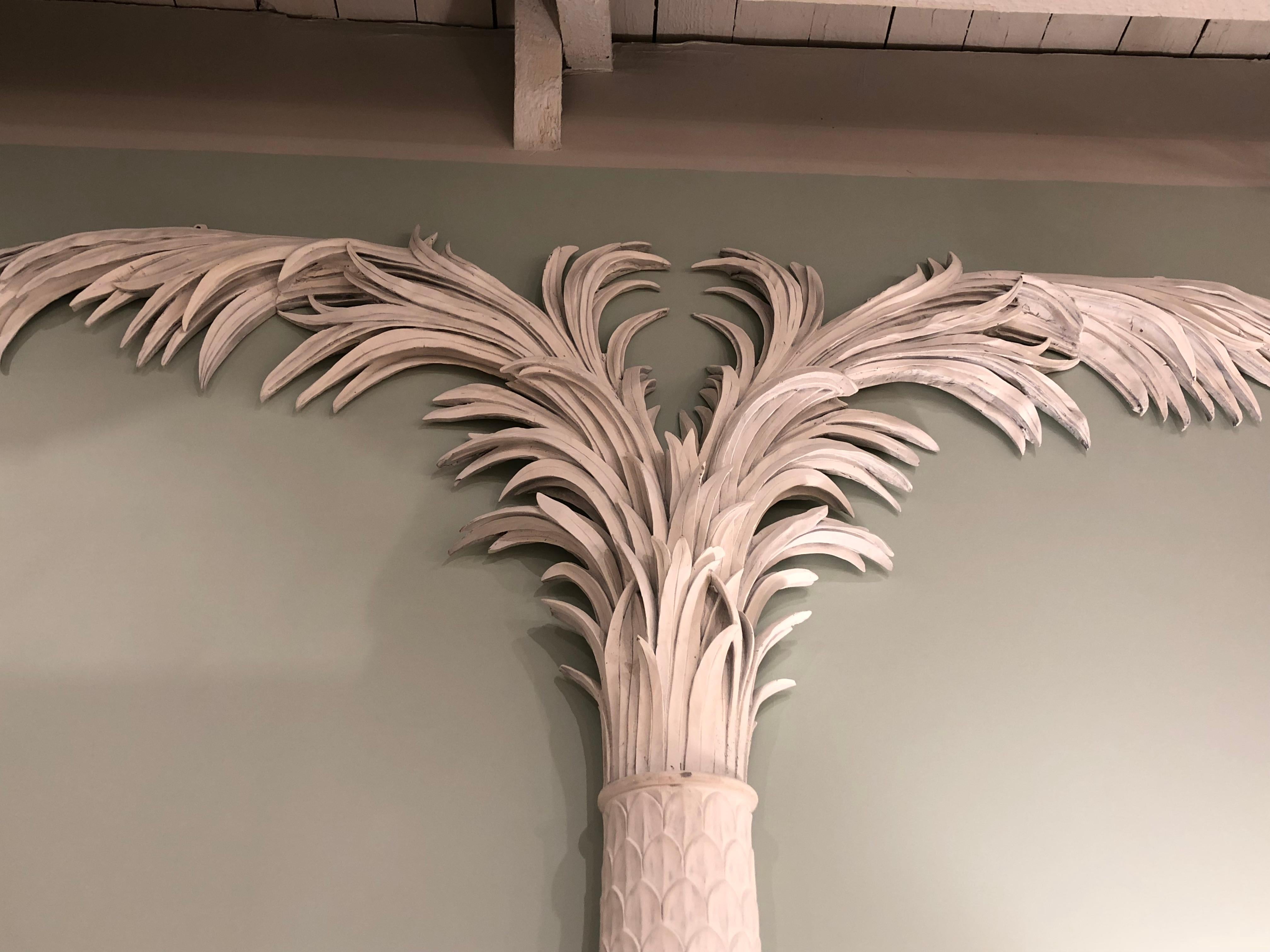 Adam Style Pair of Mid-Century French Style White Resin Pilaster Palm Trees For Sale