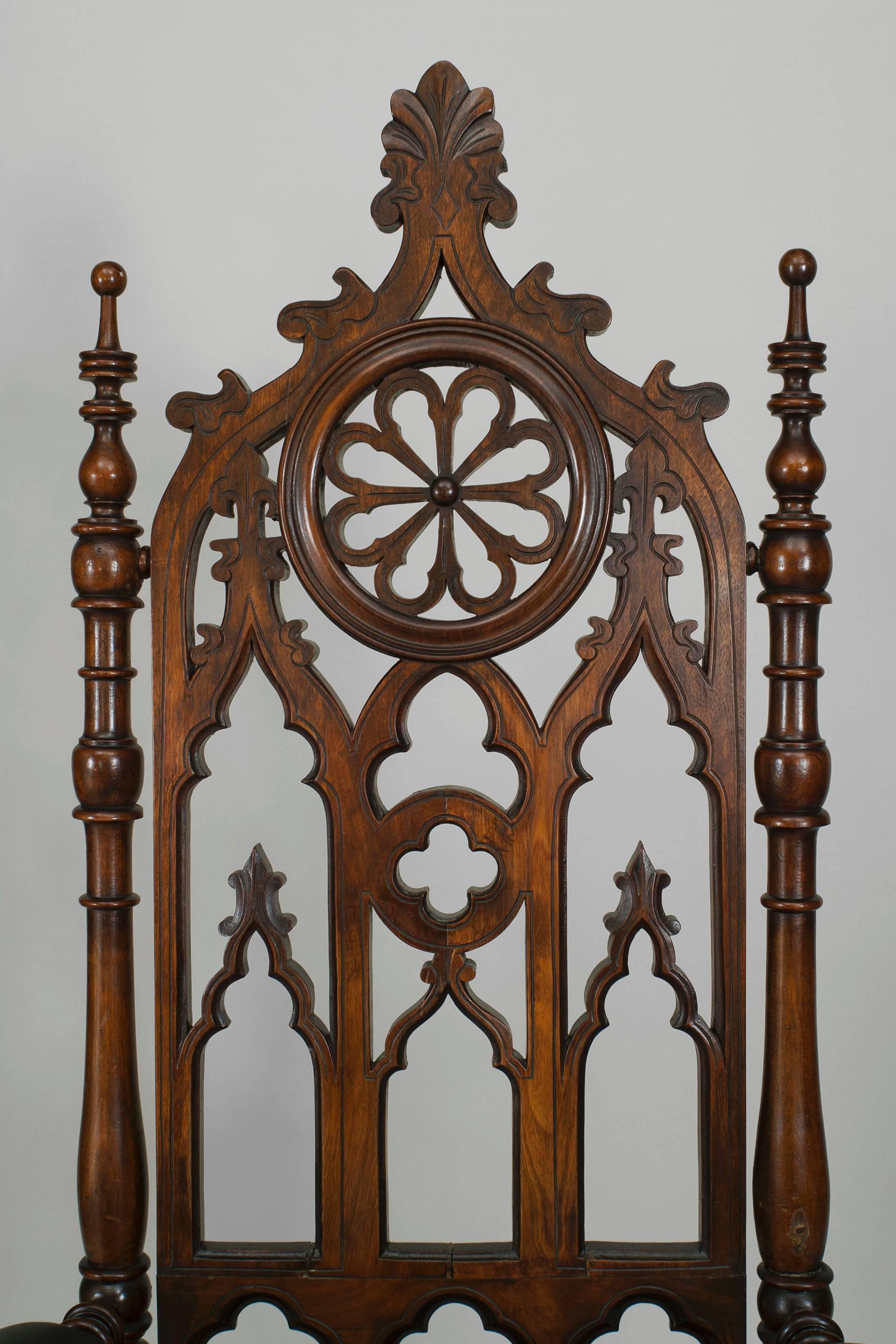 19th Century Pair of 19th c. English Gothic Revival Carved Mahogany Chairs