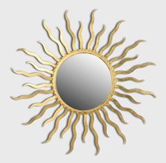 Italian Art Moderne Gilt Metal Sunburst Wall Mirror, Rope Design, 26"