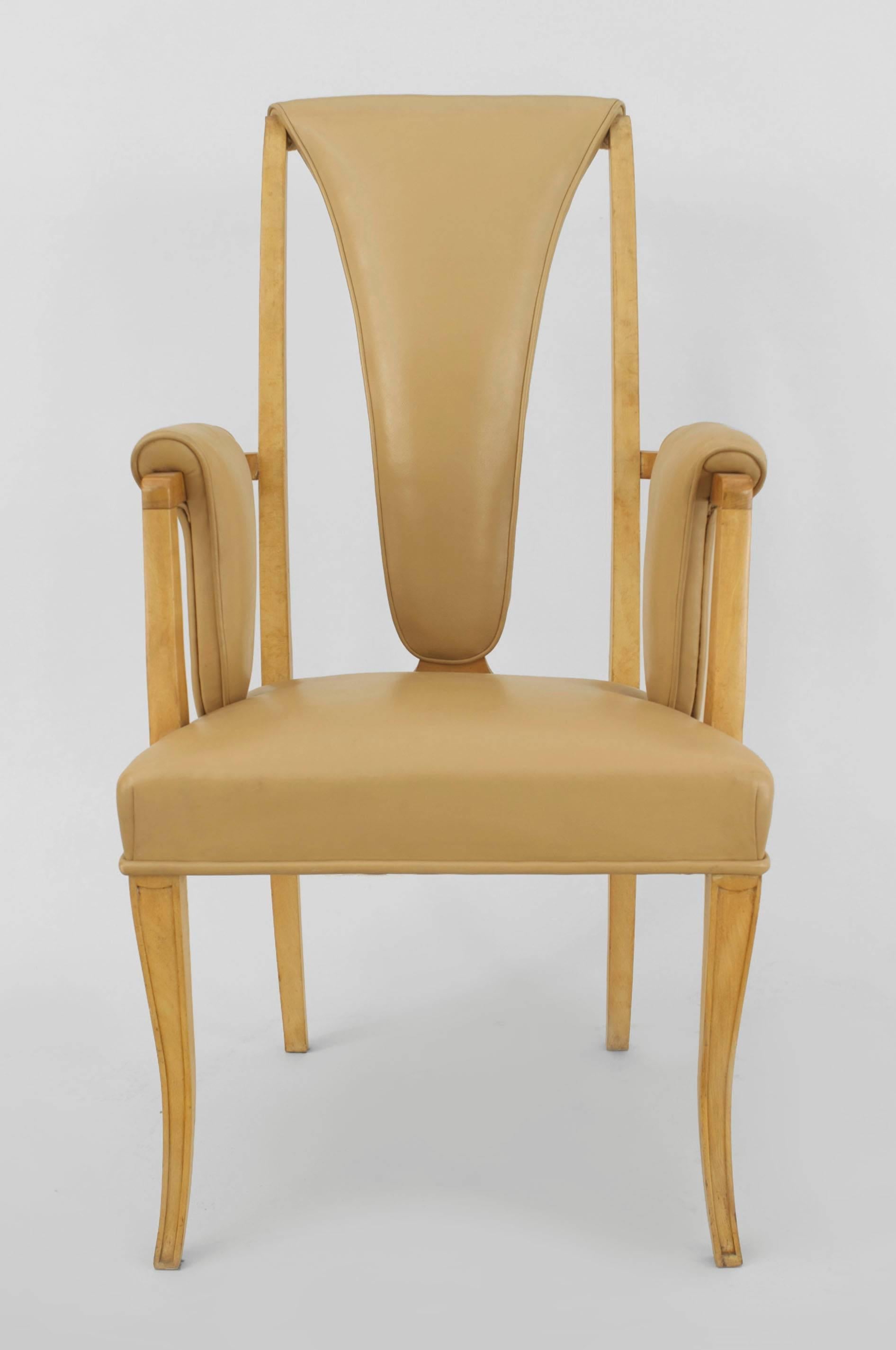 Ensemble de 8 chaises de salle à manger anglaises Art Déco en cuir Excellent état - En vente à New York, NY