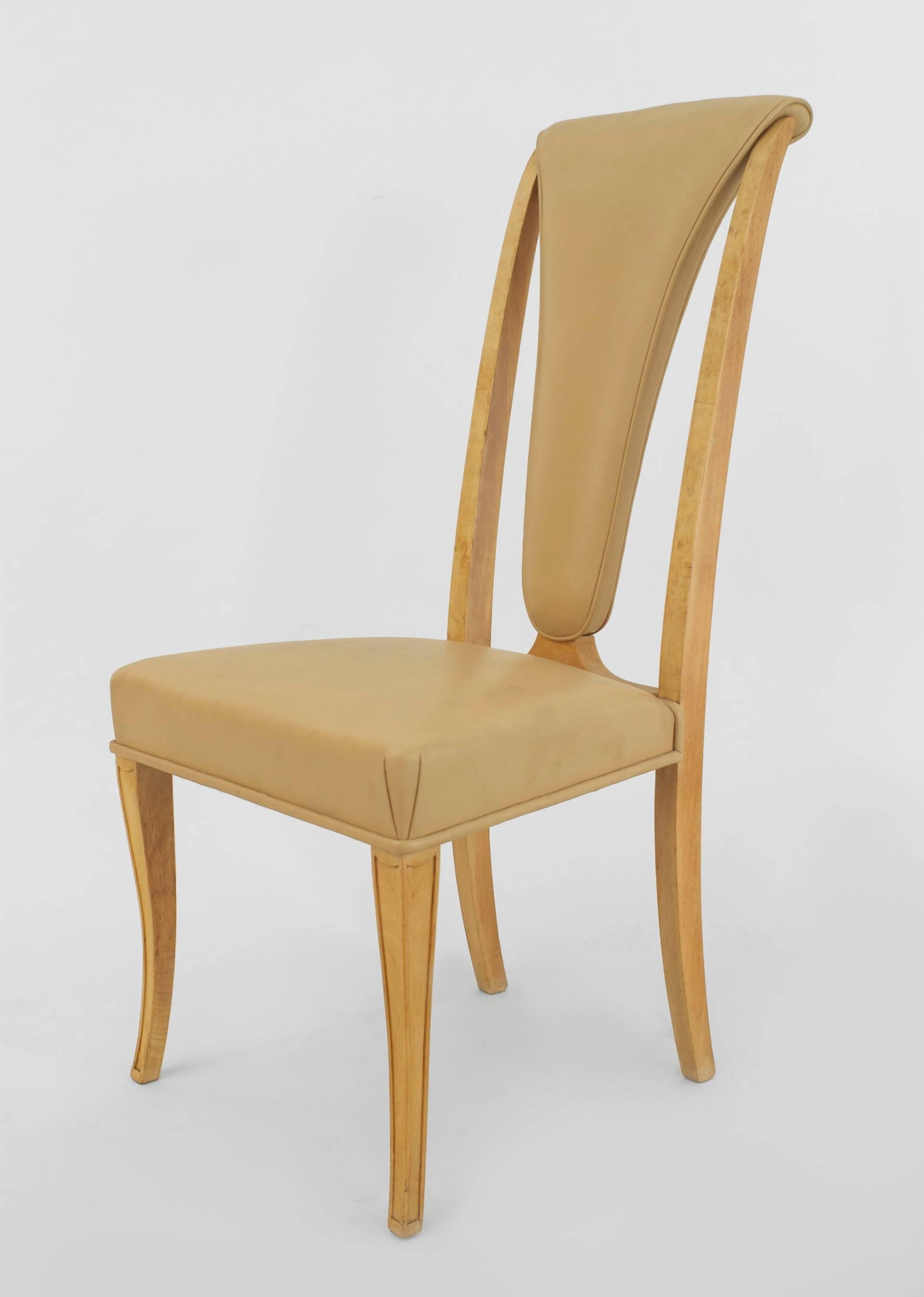 Set of 8 English Art Deco Leather Dining Chairs For Sale 1