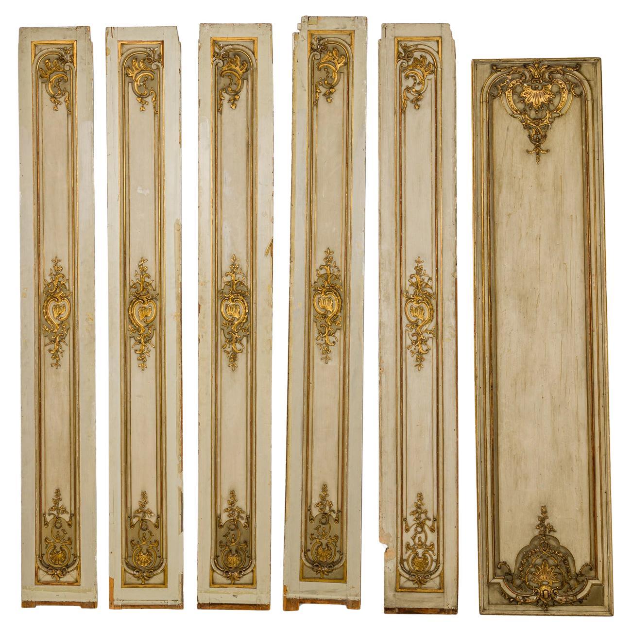 Set of 6 French Louis XV Style Gold and White Panels For Sale