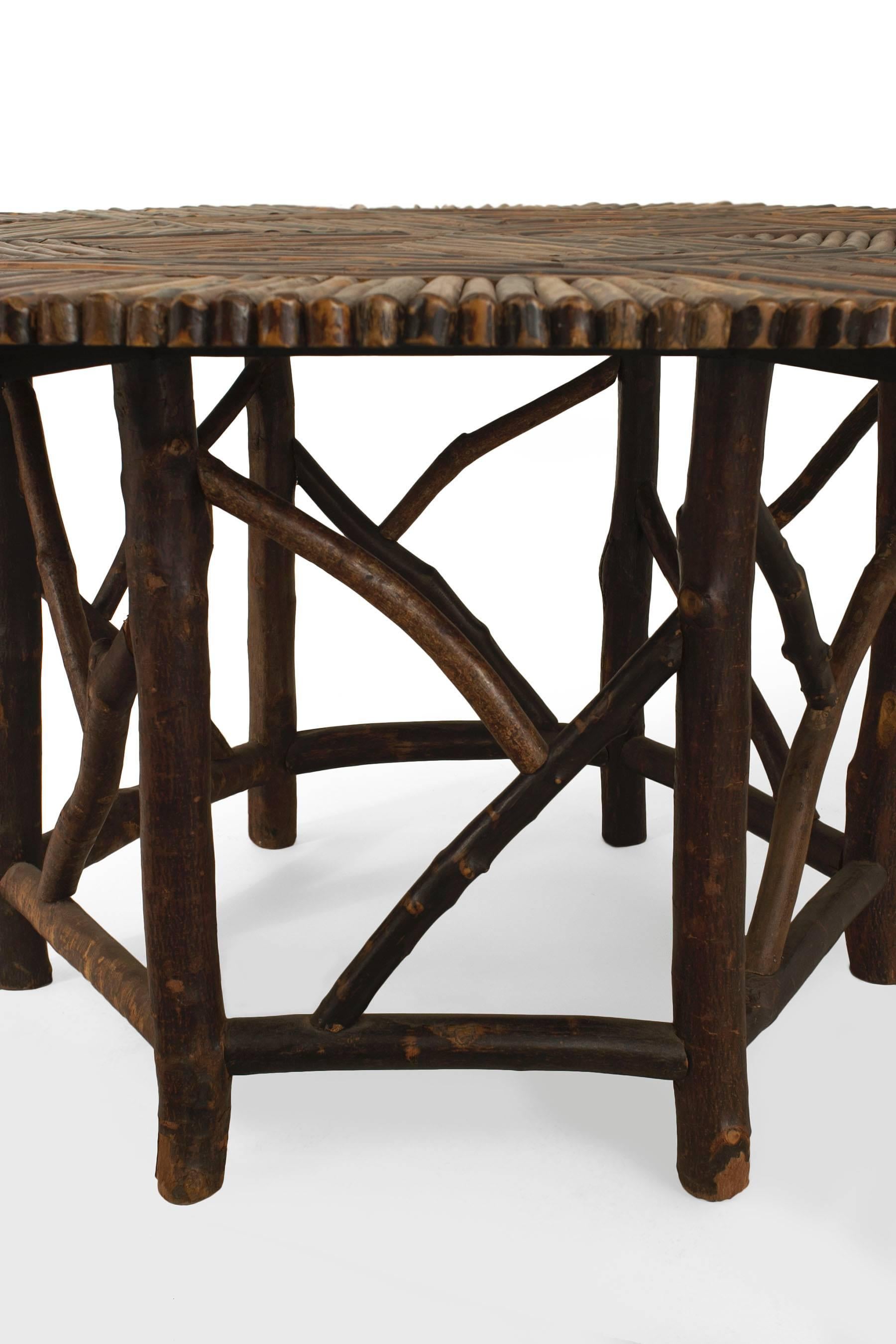 20th Century American Adirondack Style Round Twig Dining Table