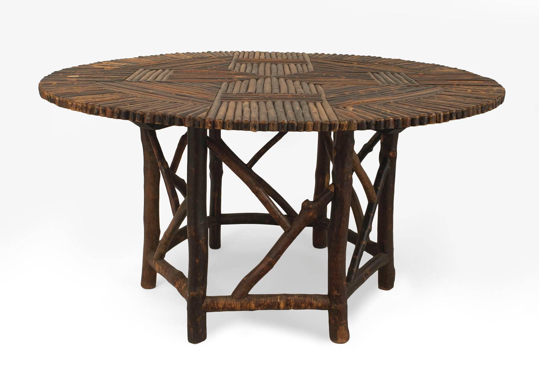 American Adirondack Style Round Twig Dining Table In Good Condition In New York, NY