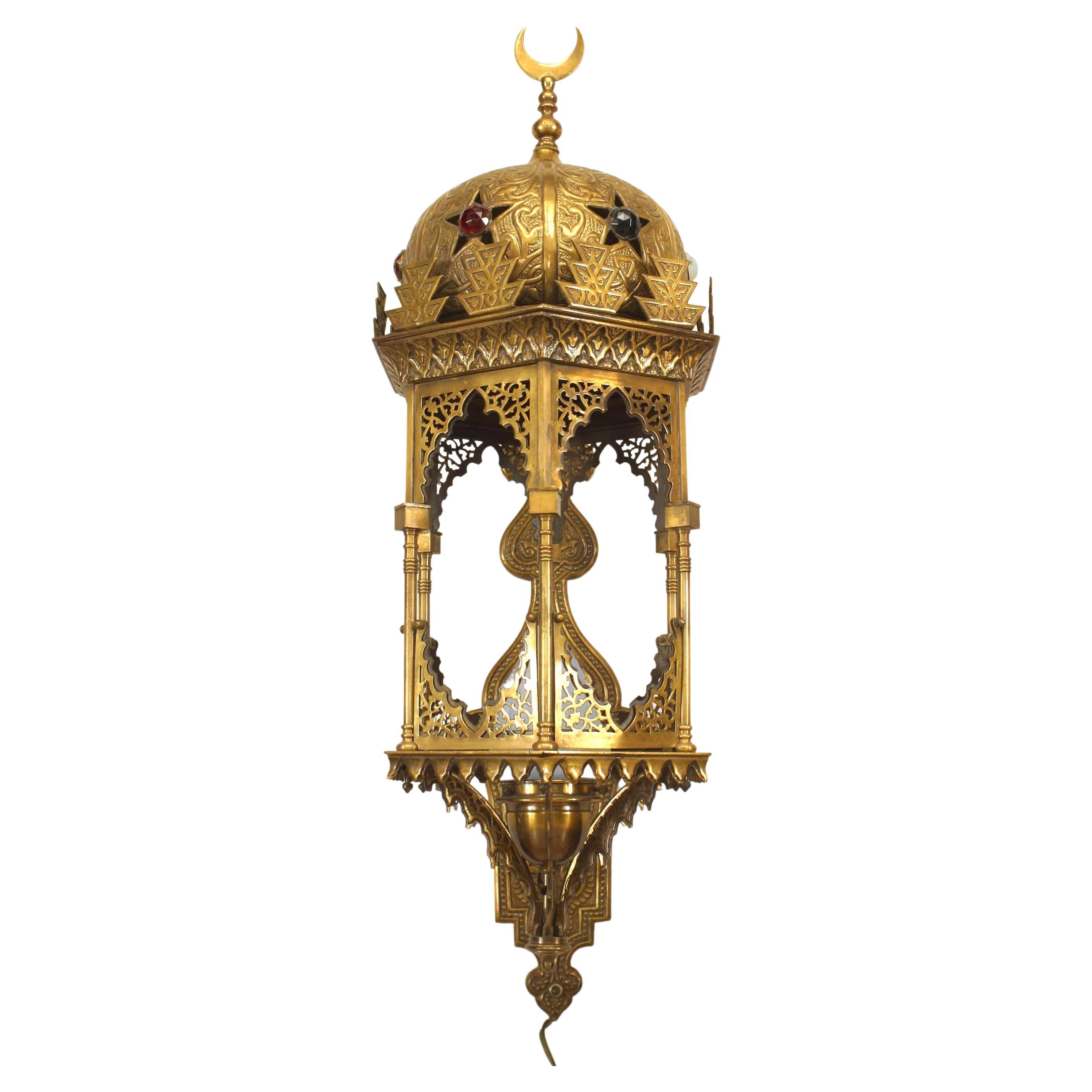 Middle Eastern Moorish Style Jeweled Gilt Wall Sconce For Sale