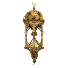 Antique Middle Eastern Moorish Style Jeweled Gilt Wall Sconce