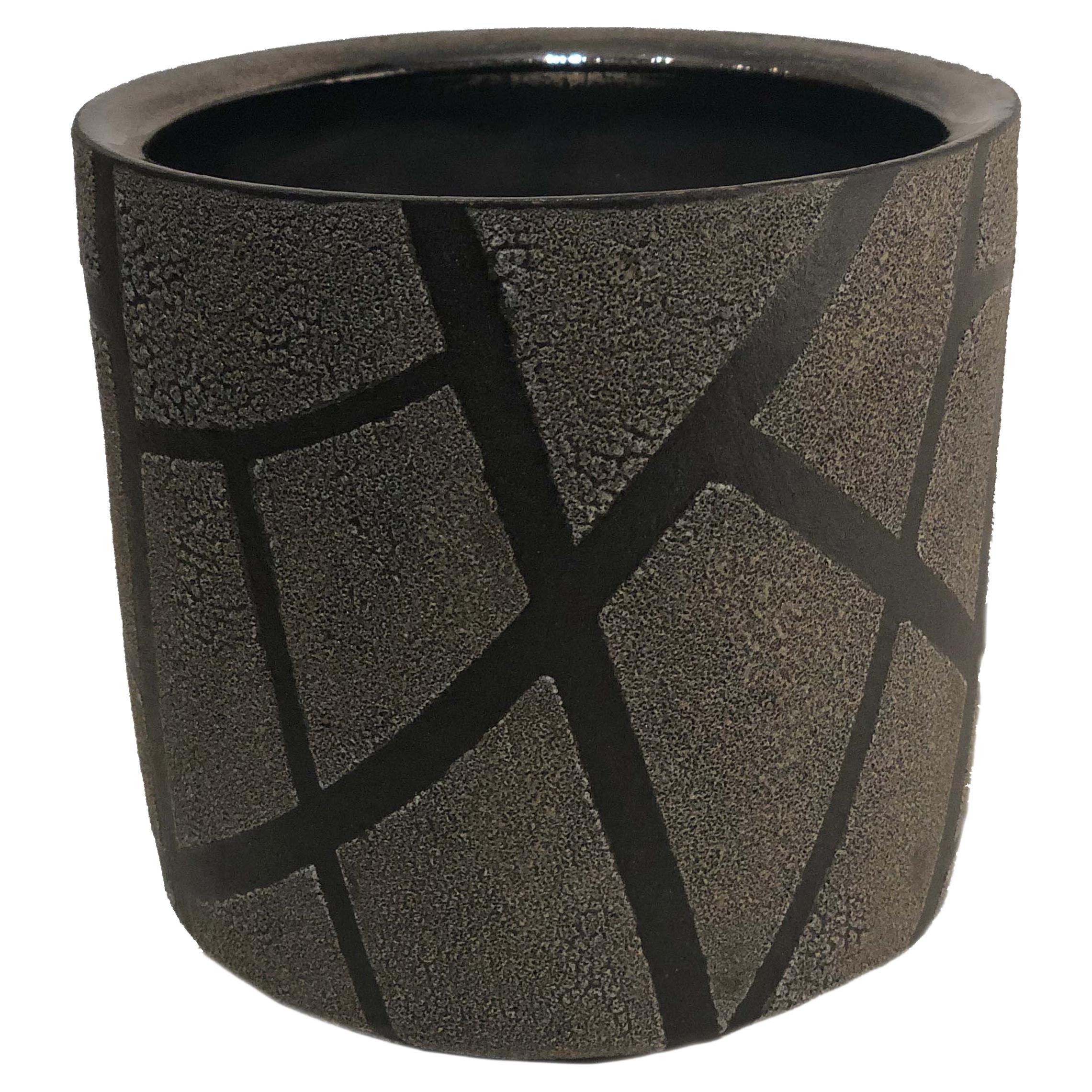 American Post-War Di Pasquale Grey Geometric Textured Vase For Sale