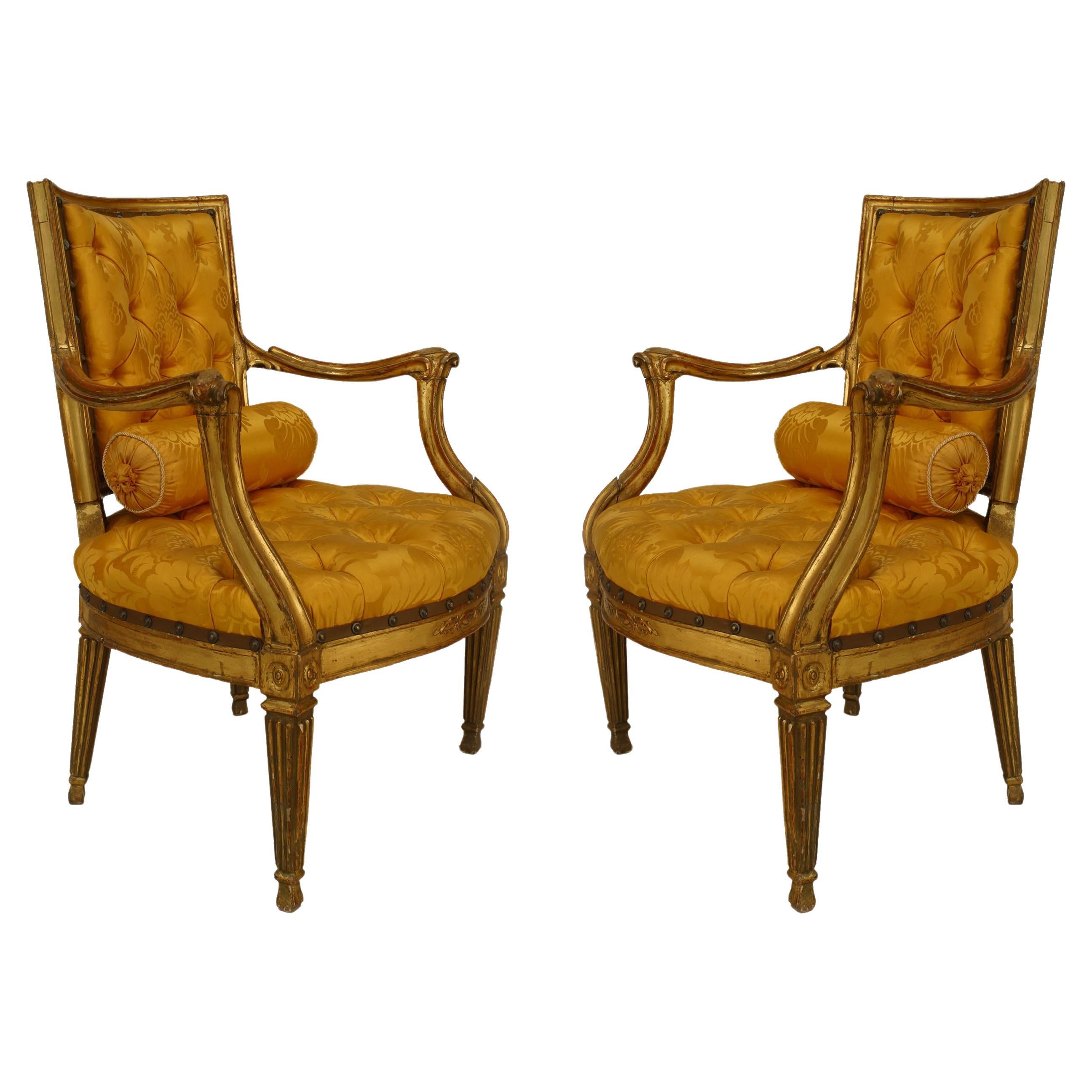Pair of Italian Neo-Classic Gold Armchairs For Sale