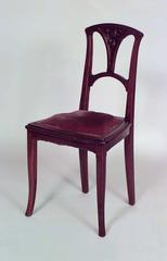 French Art Nouveau Walnut and Velvet Side Chair