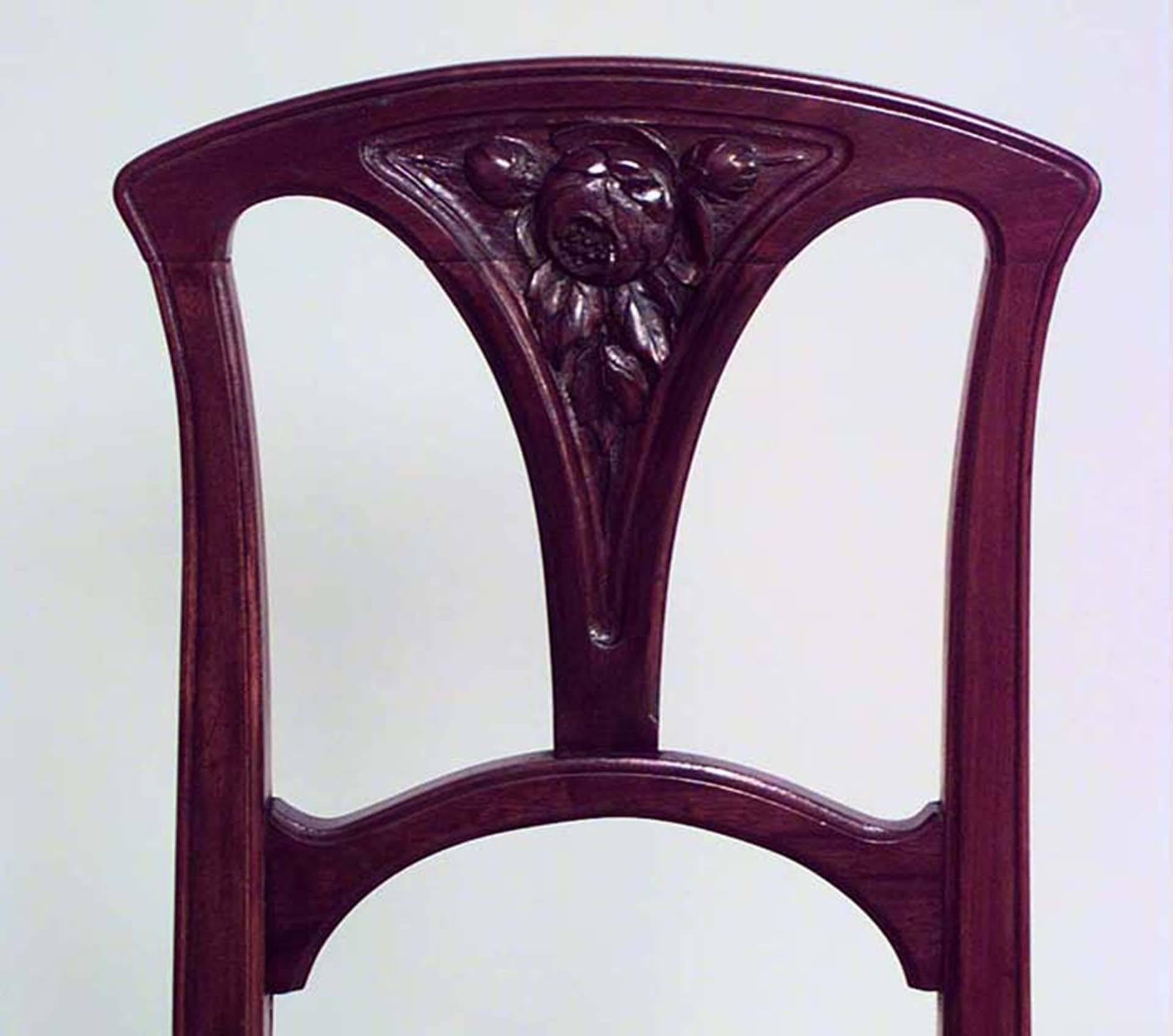 20th Century French Art Nouveau Walnut and Velvet Side Chair For Sale