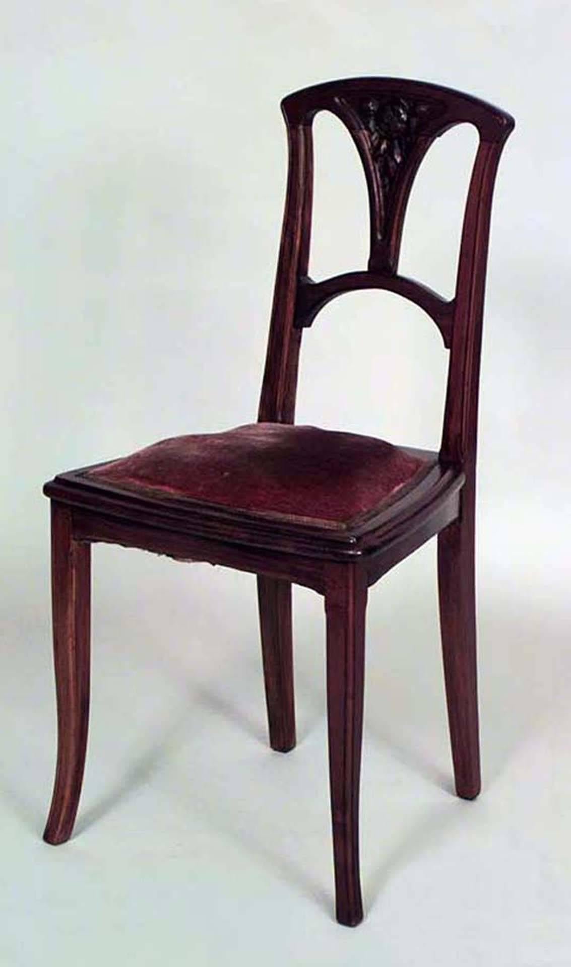 French Art Nouveau Walnut and Velvet Side Chair In Good Condition For Sale In New York, NY