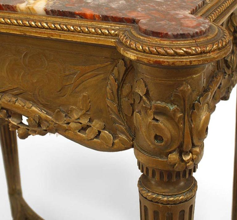 Carved French Louis XVI Gilt Marble End Table For Sale