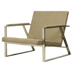 Milo Baughman Sillón American Bar Lounge Cromo Plano Tapizado Beige