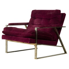 Milo Baughman American Purple Velour Upholstered Flat Chrome Bar Lounge Armchair