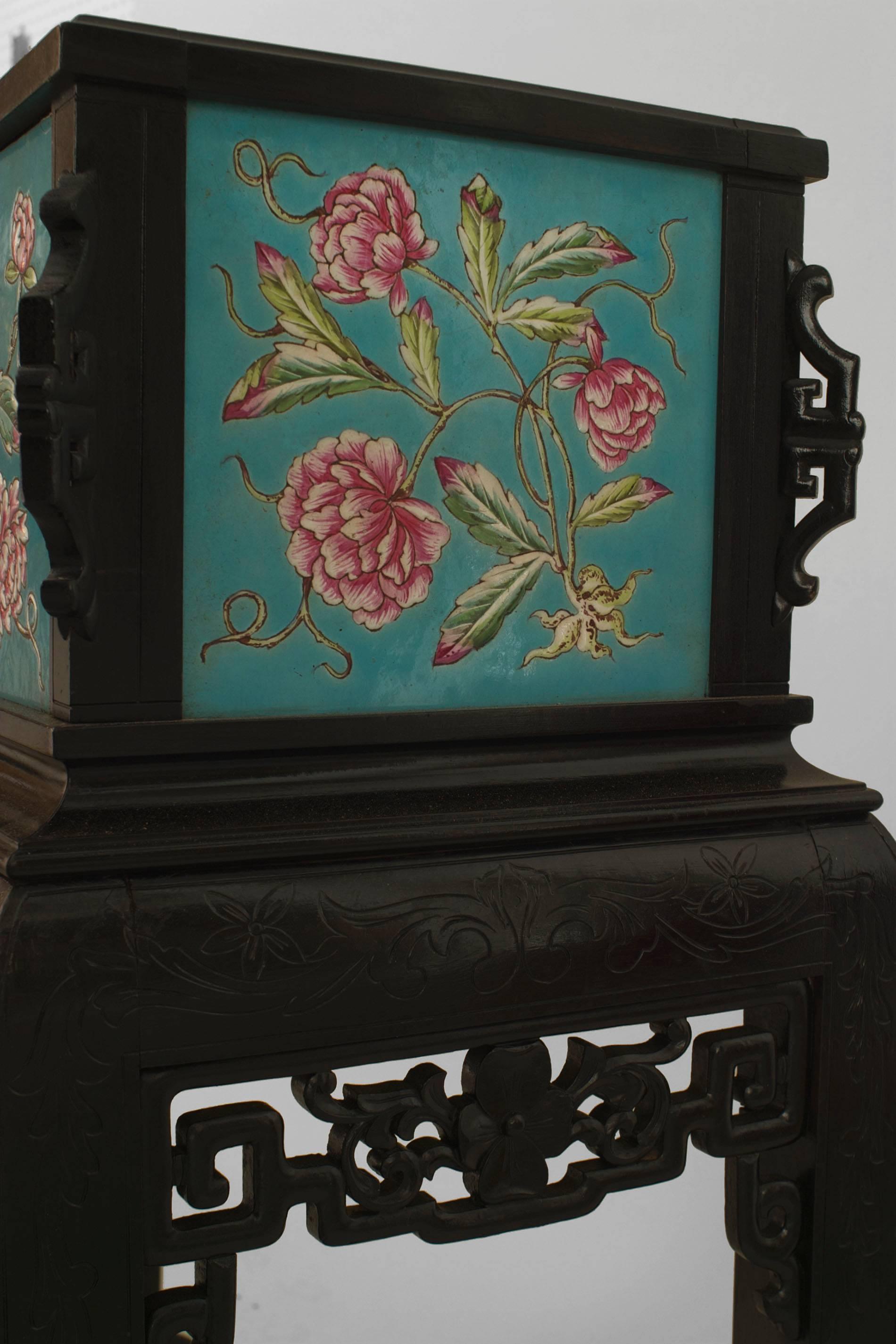 Painted French Victorian Ebonized Floral Fernery For Sale