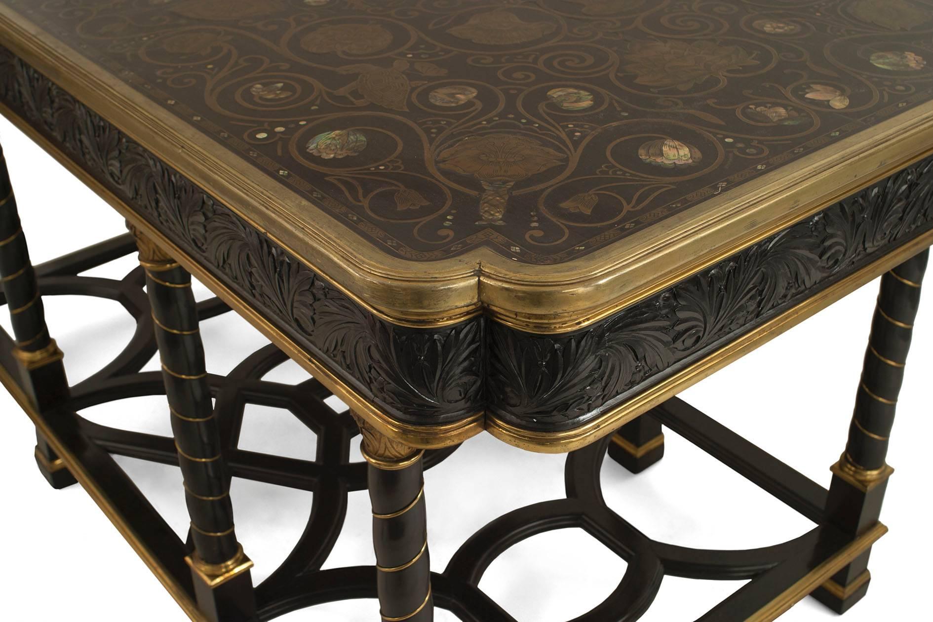 French Victorian Ebony Inlaid Center Table For Sale 3