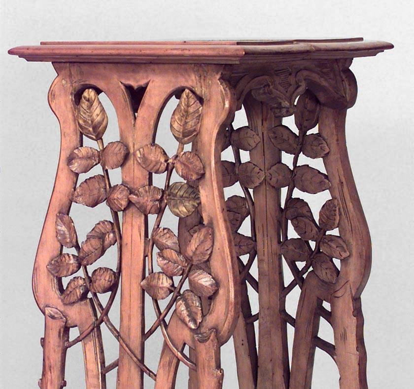 French Art Nouveau stripped floral filigree pedestal with square top.
