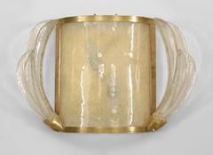 Pair of French Mid-Century Murano Glass and Brass Wall Sconces