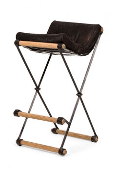 Lot de 4 tabourets de bar américains de style « mid-century » des années 1970, à structure en X (beige et noir)