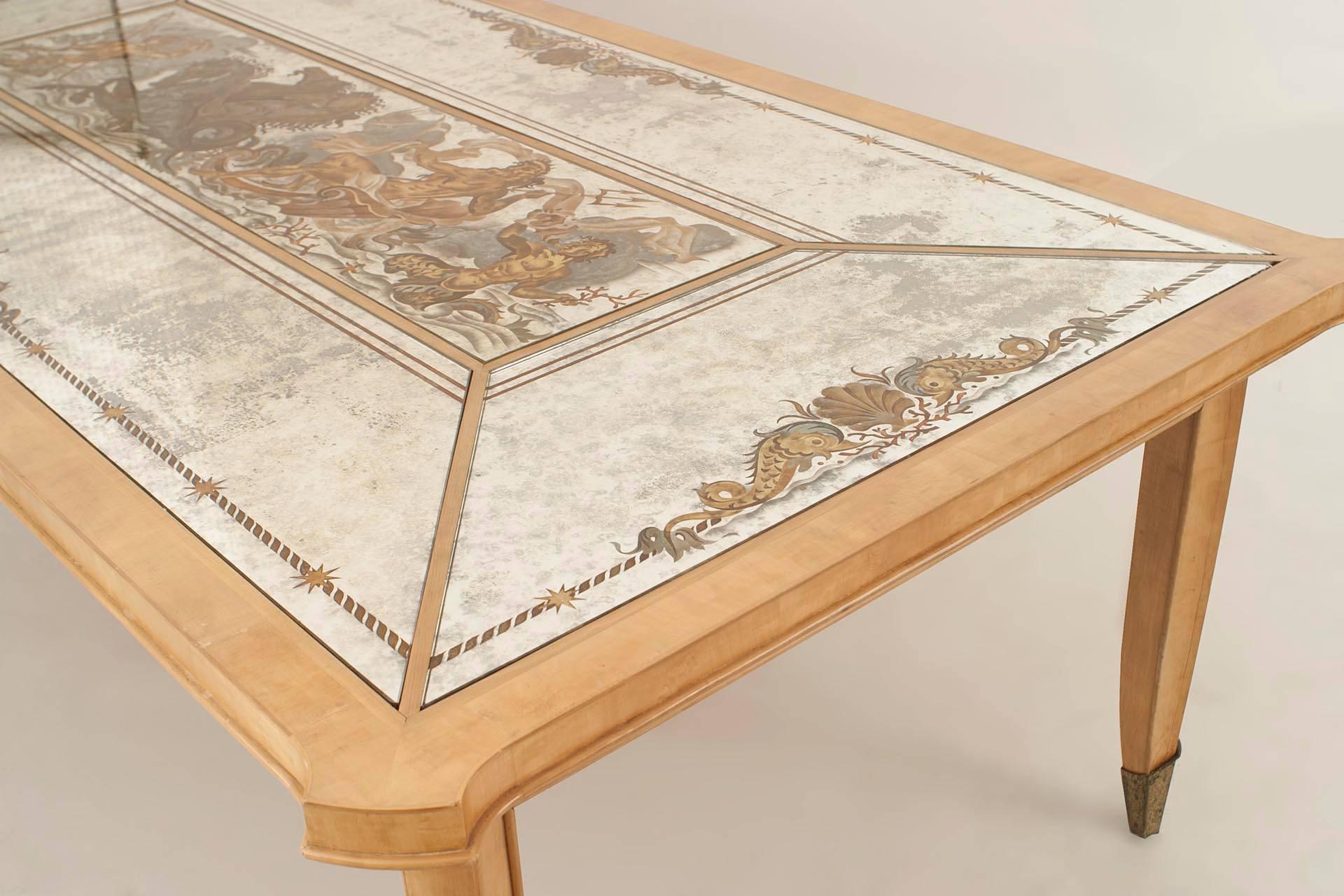 French Art Moderne Maple Rectangular Dining Table with Églomisé Top 4