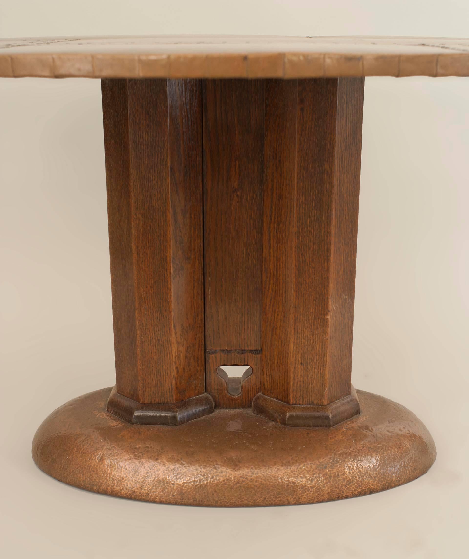 18th Century English Arts and Crafts Center Table with a Round Copper Top