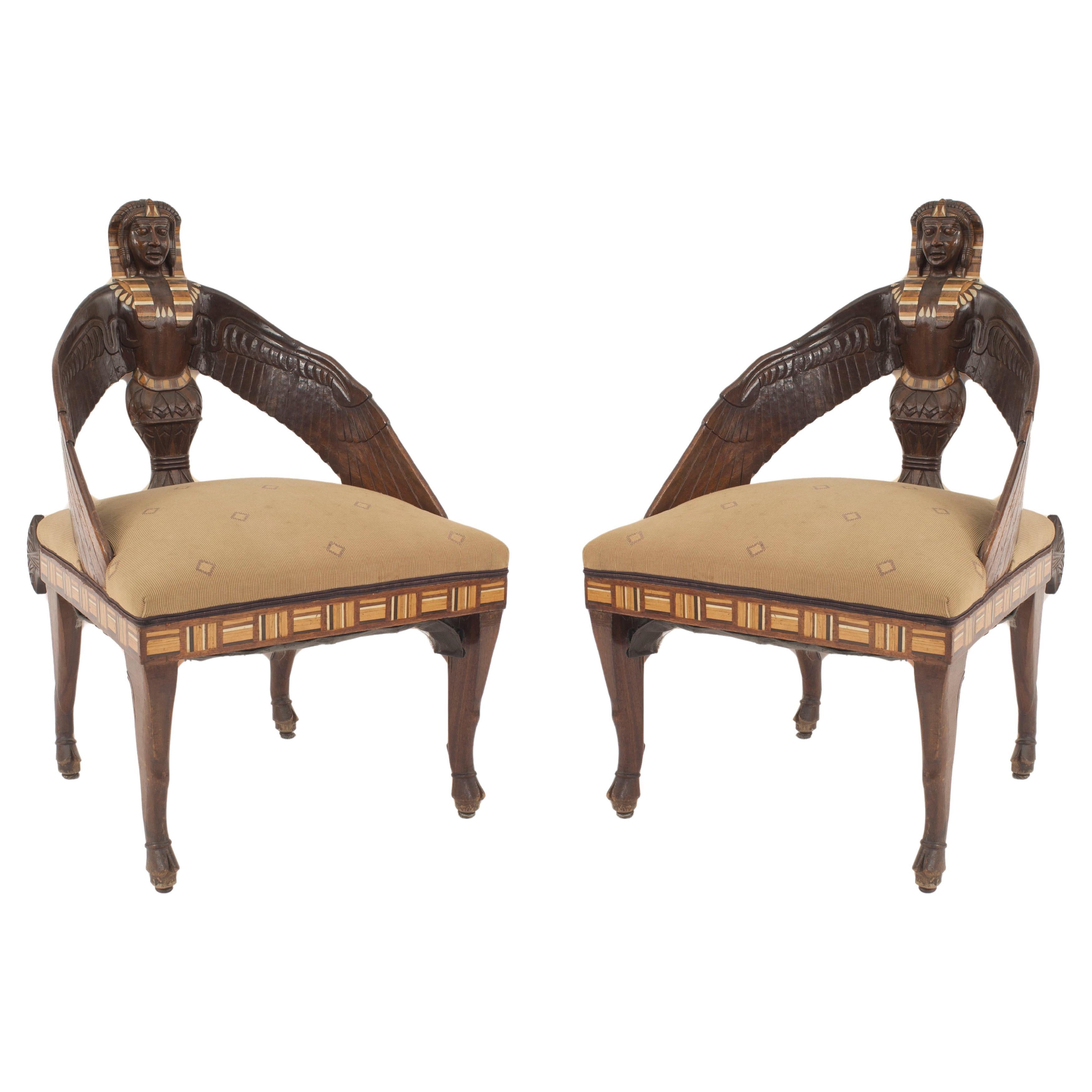 19th Century Egyptian Revival Macassar Ebony Chairs