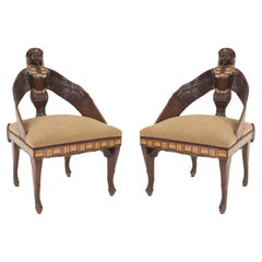 Antique 19th Century Egyptian Revival Macassar Ebony Chairs