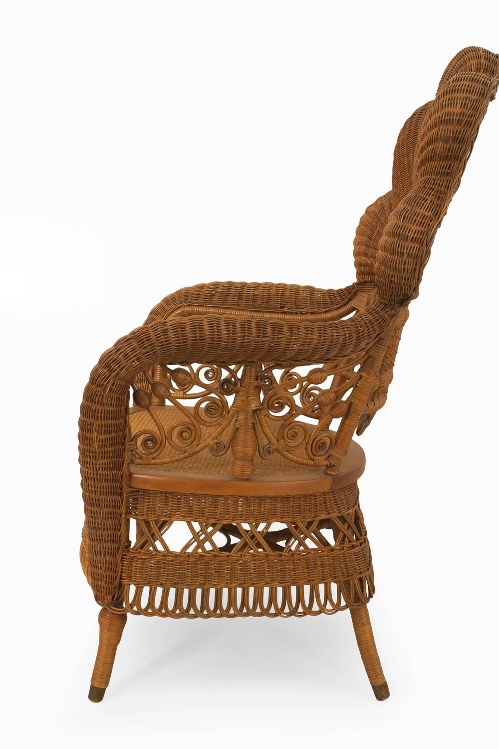 19th c. Heywood Brothers Fanned Back Wicker Armchair For Sale at 1stdibs