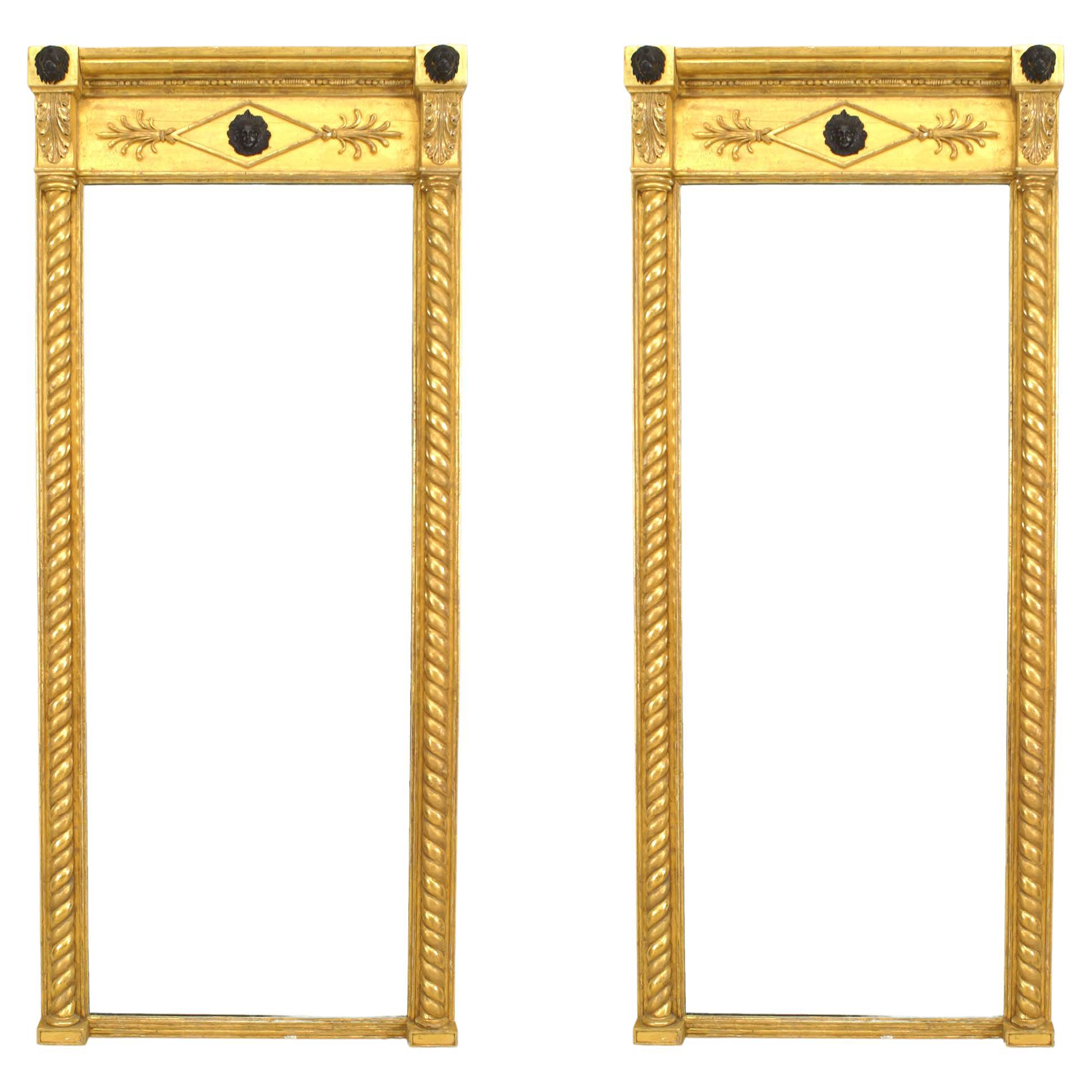 Pair of English Regency Gilt Mask and Lion Cornice Wall Mirrors