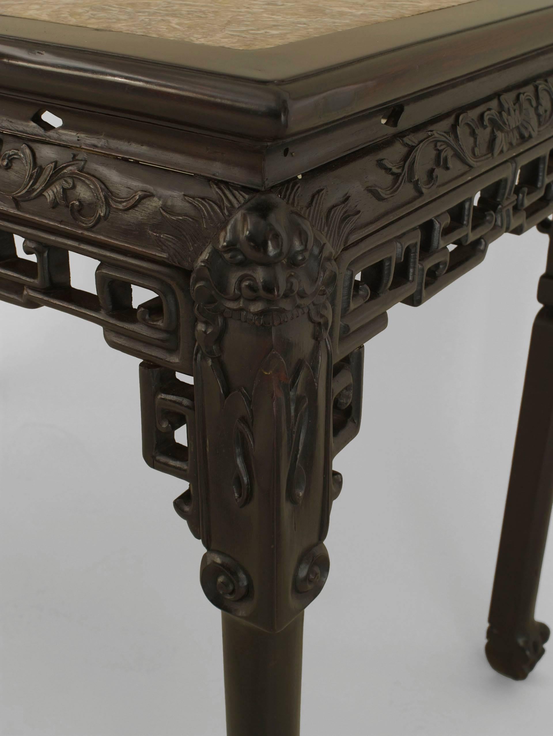 Asian Chinese Rosewood Center Table with Marble Top In Good Condition For Sale In New York, NY
