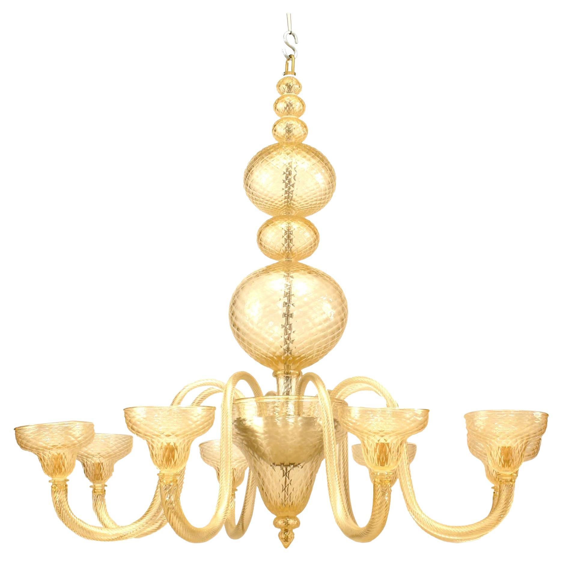 4 Lampadario italiano in vetro di Murano Ballotton spolverato d'oro