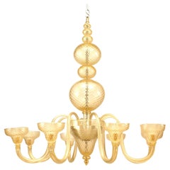 4 Lampadario italiano in vetro di Murano Ballotton spolverato d'oro