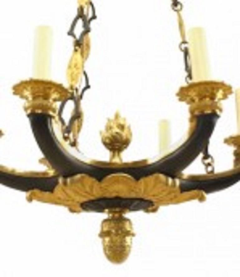 19th Century French Empire Style Ebonized Gilt Bronze Chandelier For Sale