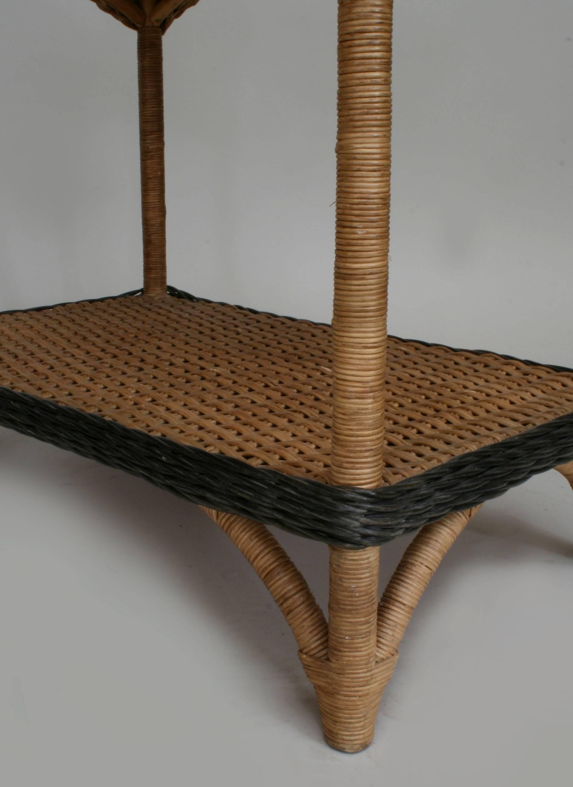 20th Century French, 1940s Natural Wicker Rectangular End Table