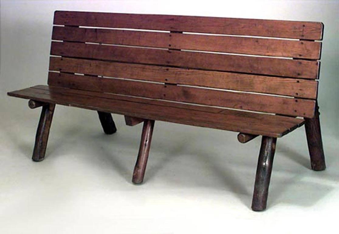Pair of American rustic old hickory metamorphic picnic tables and benches (branded: Old Hickory/ Martinsville/ Indiana, after circa 1940).

Measurements:
72 Lx 30 W x 30 (table HT) x 16.5 (bench HT)


