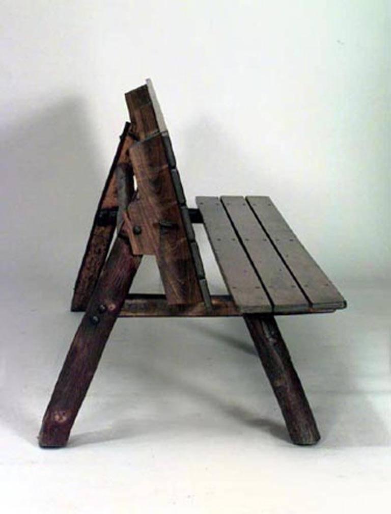 Pair of American Rustic Old Hickory Metamorphic Picnic Tables or Benches In Good Condition In New York, NY