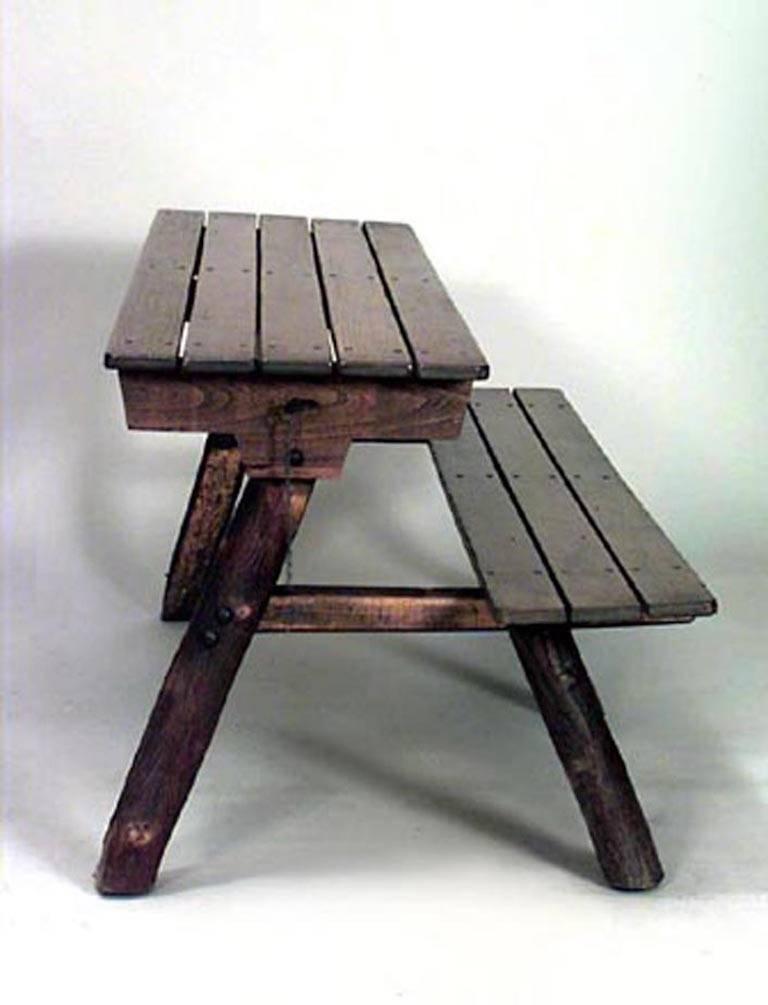 20th Century Pair of American Rustic Old Hickory Metamorphic Picnic Tables or Benches