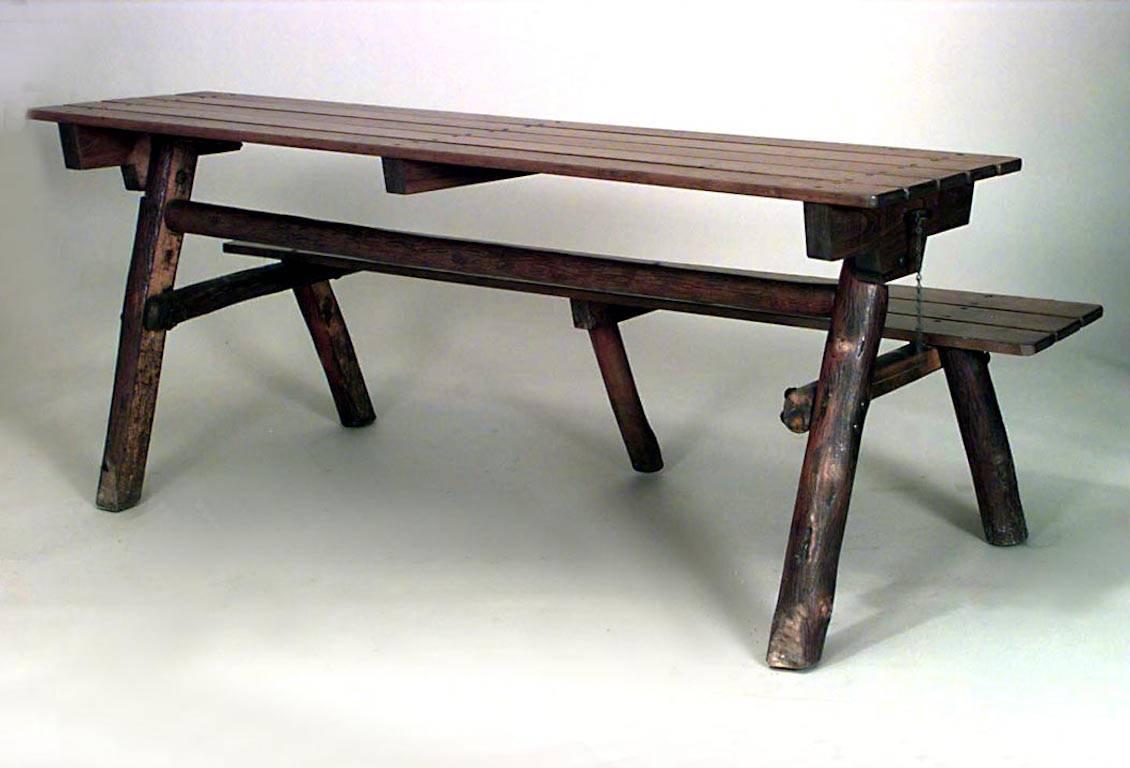 Walnut Pair of American Rustic Old Hickory Metamorphic Picnic Tables or Benches