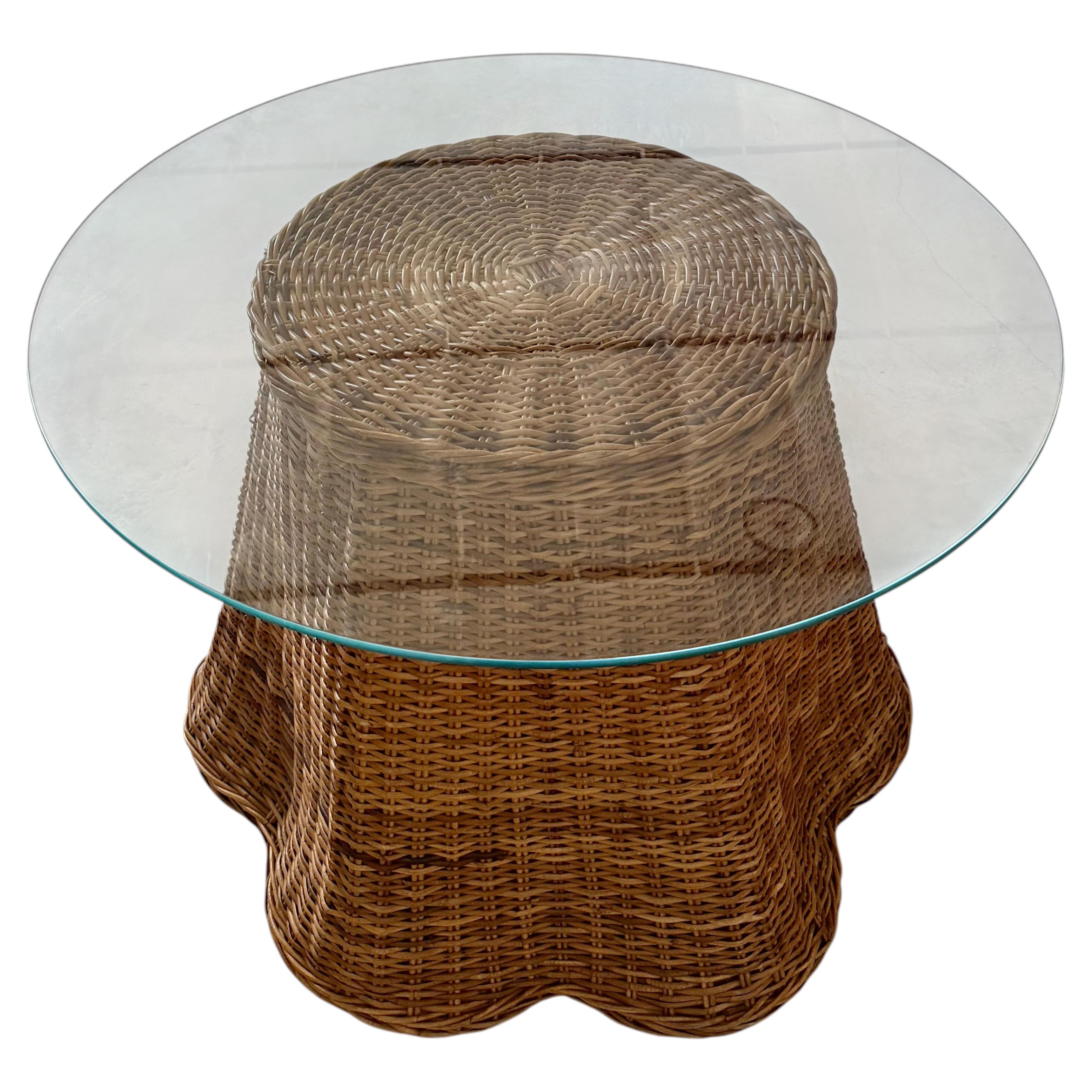 Tromp L'œil "Ghost" Rattan Table + Round Glass Dining or Surrealist Game Table For Sale