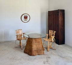 Tavolo in rattan Tromp L'œil "Ghost" + Tavolo da pranzo rotondo in vetro o tavolo da gioco surrealista