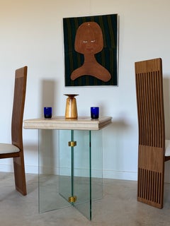 Red Travertine Stone Leon Rosen-Style Postmodern Game Bistro Center Hall Table