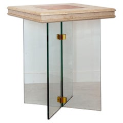 Red Travertine Stone Leon Rosen-Style Postmodern Game Bistro Center Hall Table