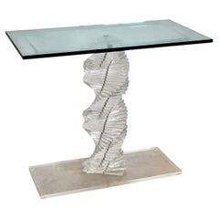 Lucite Helix Console Table with Custom Glass Top, Post Modern 1980s Handmade