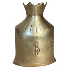 Trompe L'oeil Brass Money Bag Cash Symbol Collectible Desk Sculpture Coin Bank