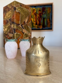 Trompe L'oeil Brass Money Bag Cash Symbol Collectible Desk Sculpture Coin Bank