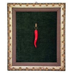 Italian Carved Red Horn (Corno / Cornicello) Displayed in Carved Gilt Frame