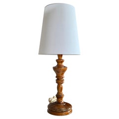 Turned Wood Table Lamp Tapered Shade Hand Charming Crafted Rustic Bohemian 1970s