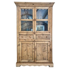 19th C Pine Cabinet with Wavy Glass
