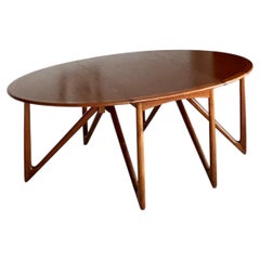 Neils Koefoed Oval Klap Teak Dining Table Drop Leaf Gate Leg Denmark 1960s