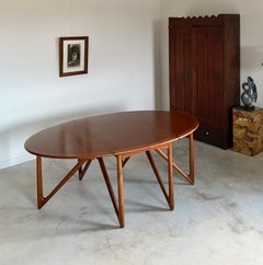 Neils Koefoed Oval Klap Teak Dining Table Drop Leaf Gate Leg Denmark 1960s